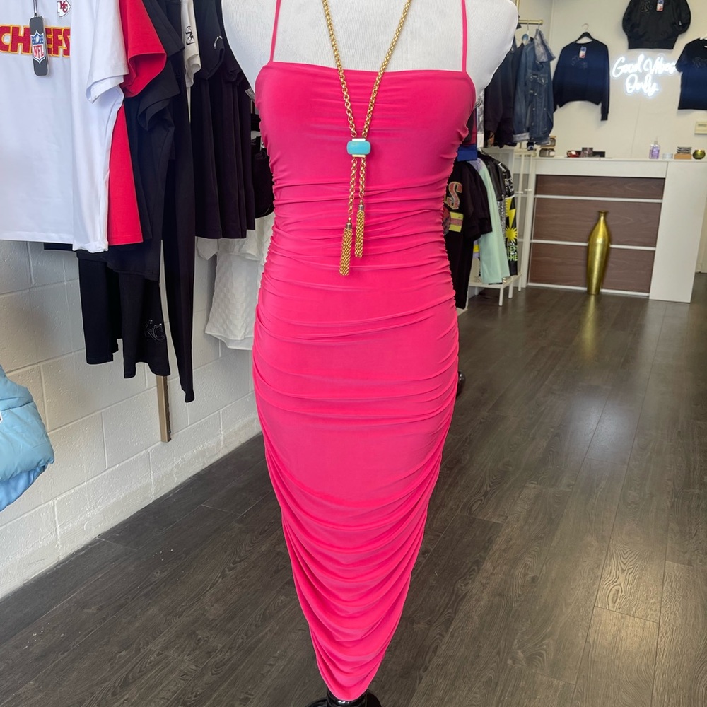 Elegant Pink Ruched Dress